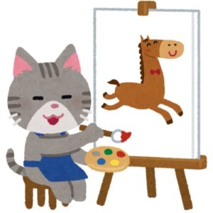 馬の絵を描く猫