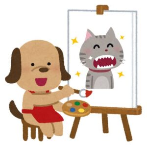 猫の絵を描く犬